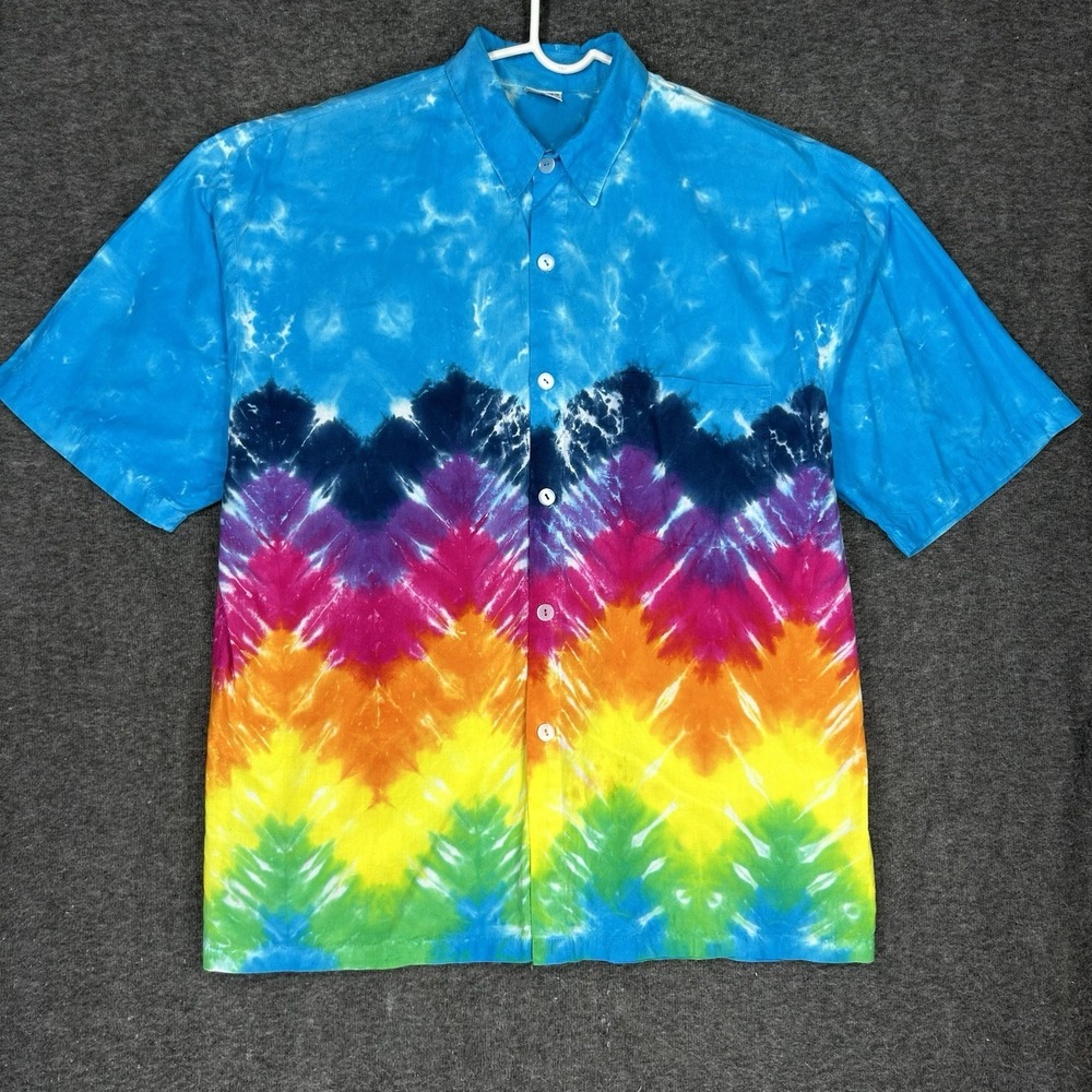 Dharma Trading Co Shirt Mens L Multicolor Tie Dye button Down Hippie